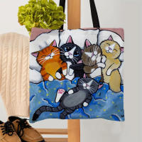 Bolso De Hombro Para Mujer Durable Y Casual Con Dibujos De Gatos Bolso De Compras Y Playa Reutilizable De Lino Unisex - details 8