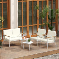 Outsunny Conjunto de Jardín Exterior 5 Piezas Muebles Jardín Exterior con 1 Sofá de 2 Plazas 2 Sillones y 2 Mesas de Centro con Tablero de Vidrio Templado Cojines Lavables Beige - details 1