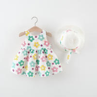 Ropa De Bebé Para Verano Vestido De Playa De Algodón Con Suspensión Para Niña + Sombrero De Sol Vestido De Princesa 2 Piezas - details 5