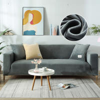 Cubierta De Sofá De Terciopelo Para Sala De Estar Color Gris Estirable Sólido Cubierta De Sofá Conjunto Funda Para Asiento Y Cojín 1PC - details 9