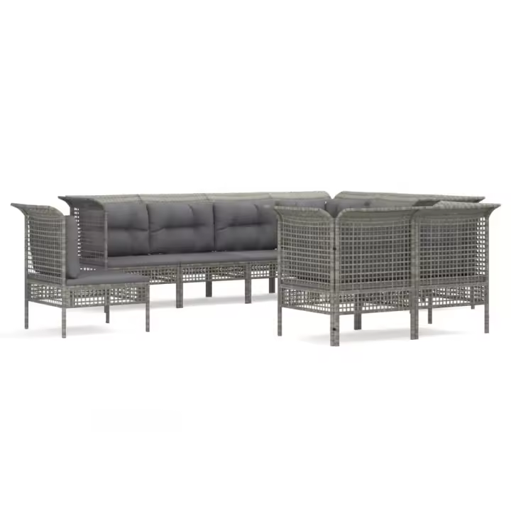 vidaXL Set de muebles de jardín 9 pzas y cojines ratán sintético gris - 1
