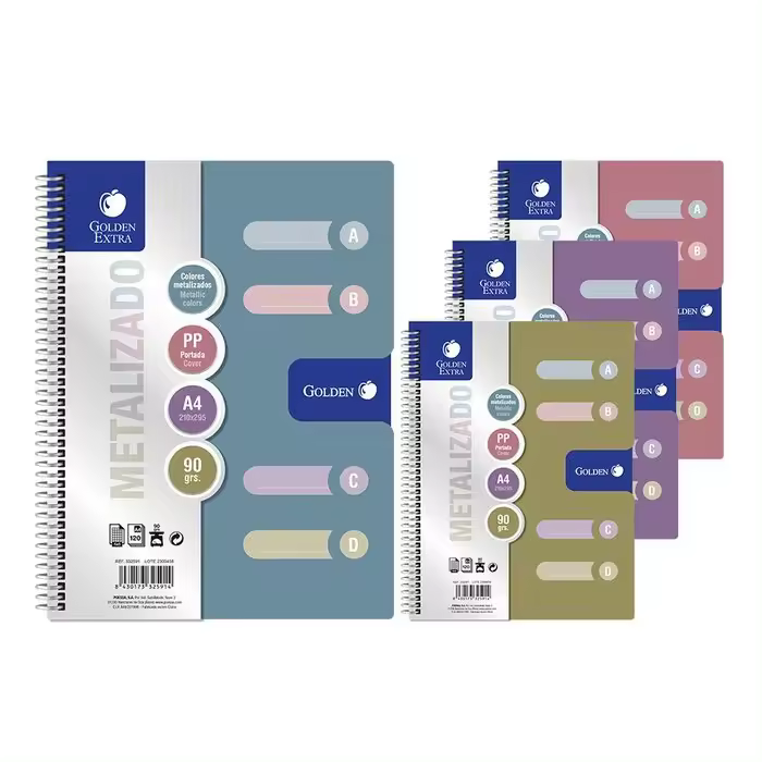 POESSA CUADERNO GOLDEN A4 TAPA PP COLOR METALICO CON SEPARADORES CUADERNO - 1