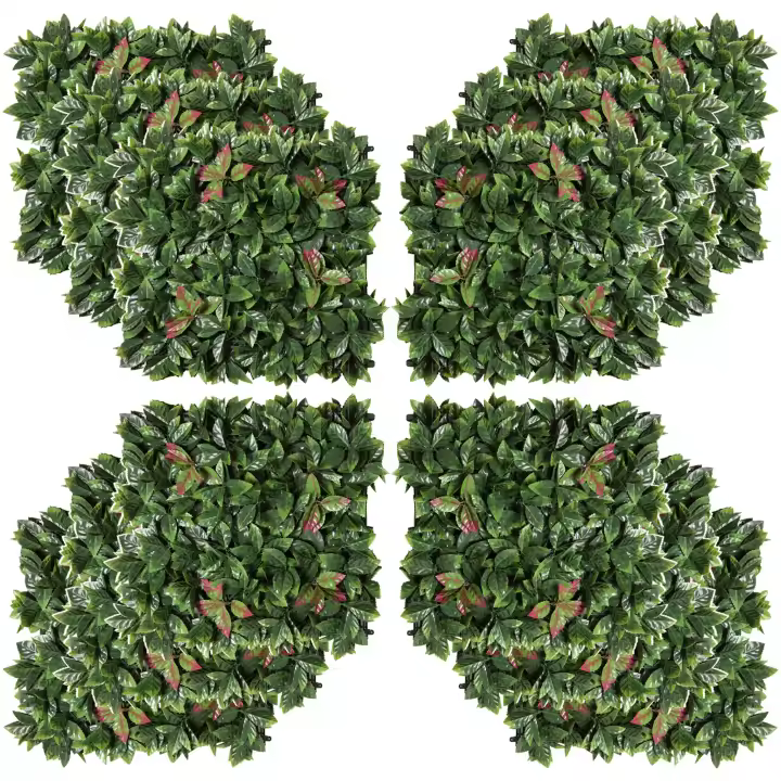 Outsunny Pack de 12 Plantas Artificiales de Seto de Pared 50 x 50 cm Protección UV Pantalla de Privacidad Diseño de Níspero Planta de Seto para Decoración de Jardín Exterior - 1