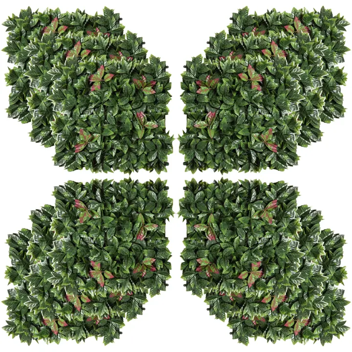 Outsunny Pack de 12 Plantas Artificiales de Seto de Pared 50 x 50 cm Protección UV Pantalla de Privacidad Diseño de Níspero Planta de Seto para Decoración de Jardín Exterior - 1
