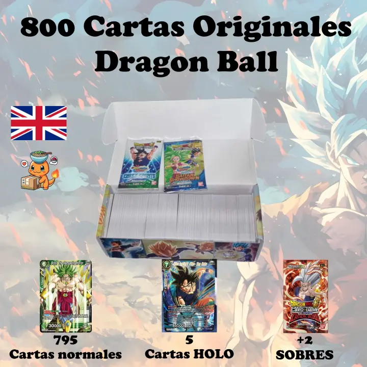 Pack 800 Cartas + 5 Cartas HOLO + 2 Sobres - Regalo ideal niños, cumpleaños - Cartas Dragon Ball Original Sellado Tcg Jcc - 1