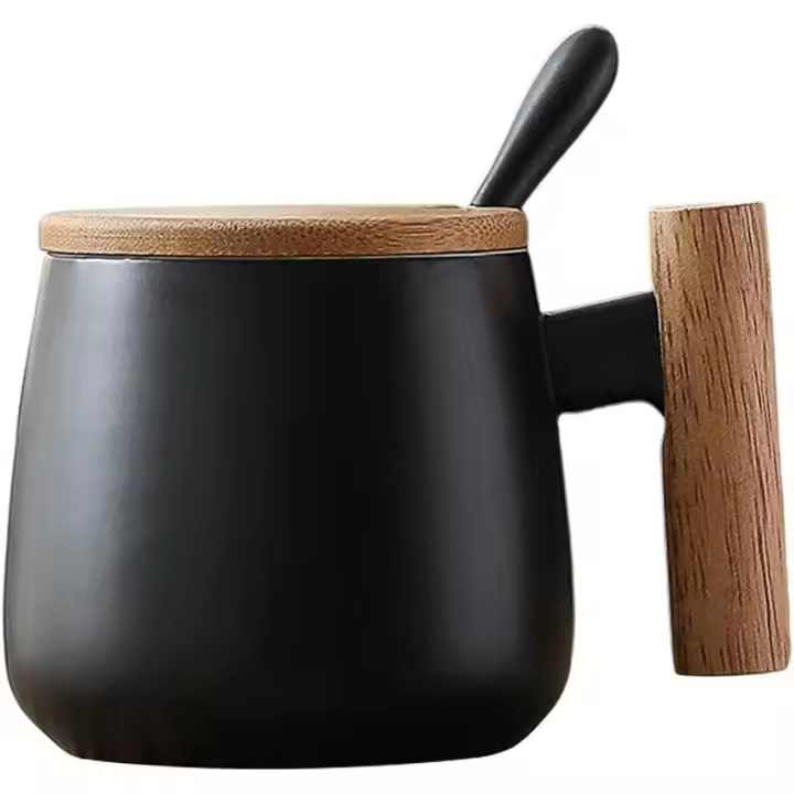 Té de café de cerámica con cuchara con tapa, taza para beber de leche para hombres y mujeres, Acción de Gracias, Navidad, cumpleaños - 1