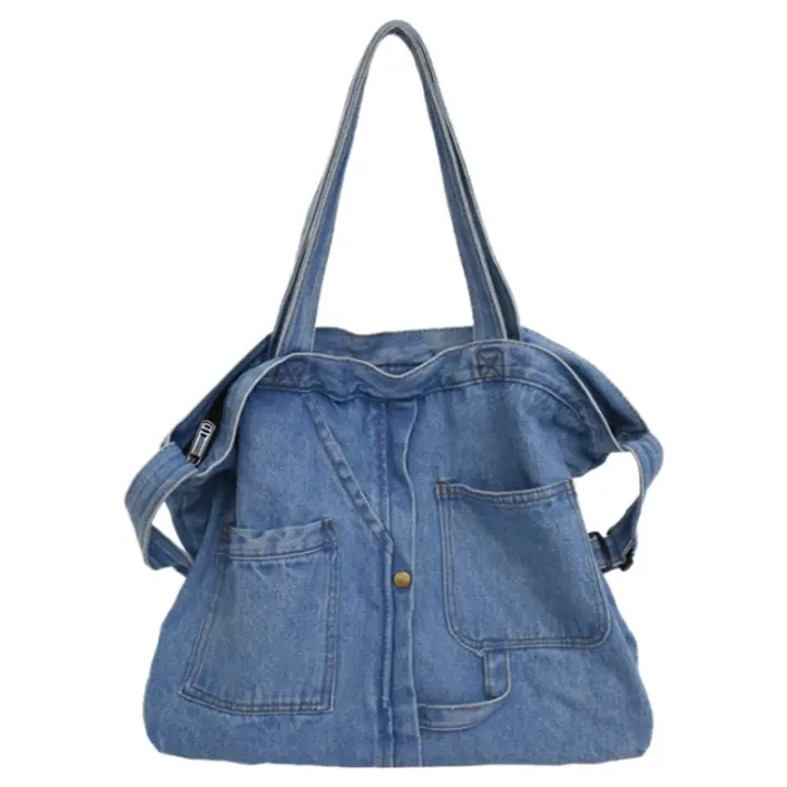 Bolso de mensajero de hombro rojo, bolsa de compras portátil salvaje informal, bolso de mano de lona para mujer, azul claro, nuevo - 1