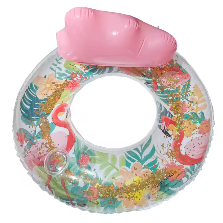 Más grande adulto red mesh lentejuelas flamingos respaldo swim ring con copa de bebida boca con asa inflable swim ring - 1