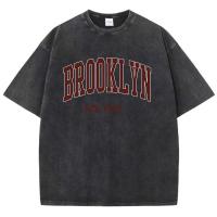 Camiseta De Algodón Cómoda Para Hombre Con Impresión De Letras De Brooklyn New York Cuello Redondo Estilo Hip Hop Suelta Y Cómoda Para Todo El Año - details 6
