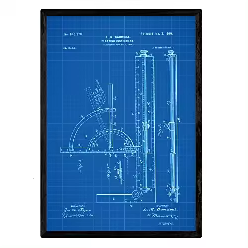 Nacnic Poster Con Patente De Transportador De Angulos. Lámina Con Diseño De Patente Antigua En Y Con Fondo Azul - 1