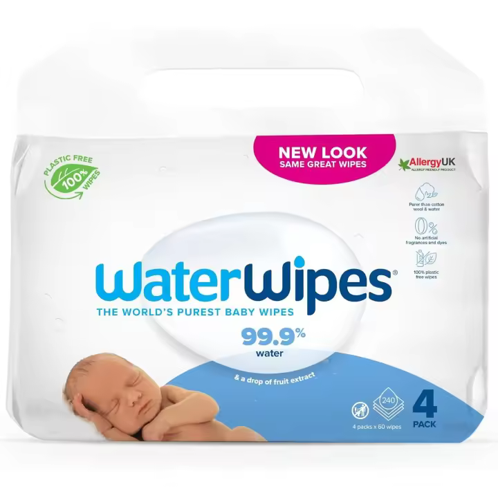 WaterWipes - Toallitas húmedas Originales sin plástico para bebés , formuladas con un 99,9 % de agua y sin perfume, ideales para pieles sensibles, 240 unidad (Paquete de 1) - 1