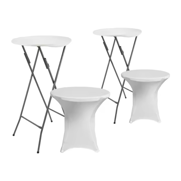 Pack 2 Mesas Altas Plegables Redondas Blancas con Funda 61x105cm 7house - 1