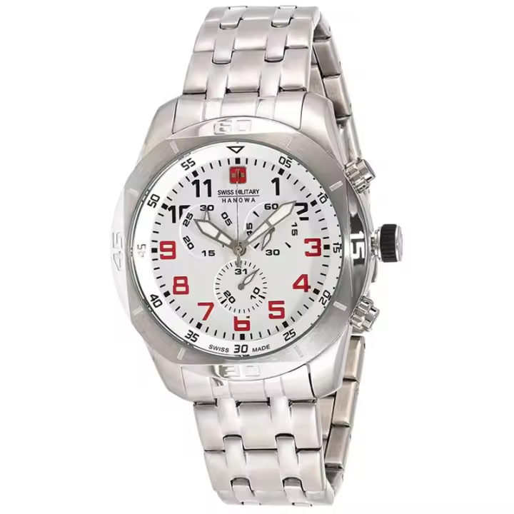 Reloj Cronógrafo Hombre Swiss Military 06-5265.04.001.04 Caja y Correa de Acero Plisado, Esfera Blanca y Roja - 1