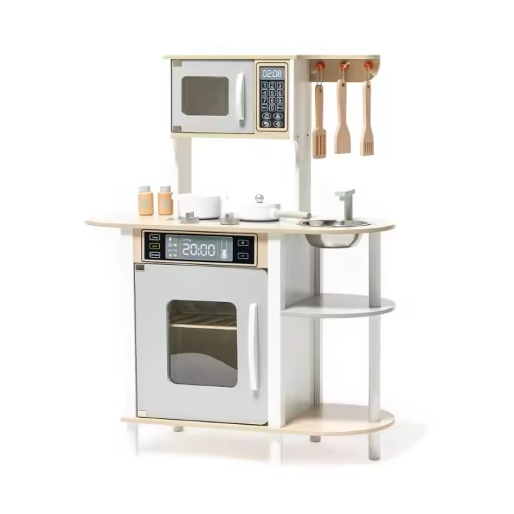 Cocina de madera infantil 69x30x85 cm, cocina de madera para niños y niñas con accesorios, cocinita de juguete de madera - 1