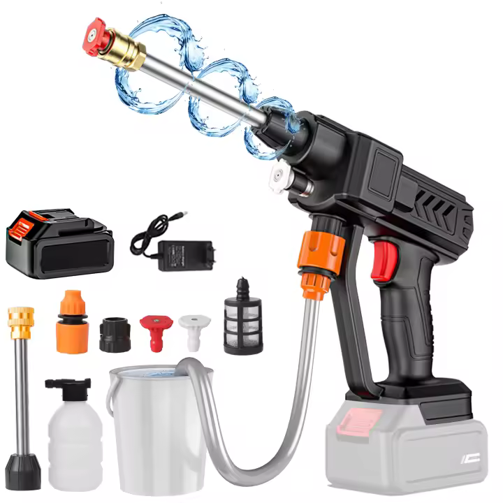 Limpiador de alta presión de 30BAR sin cable y conveniente con 1 batería y 5 metros de tubería de agua. Ideal para jardín, limpieza de automóviles, etc. - 1