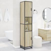 vidaXL Armario baño madera ingeniería y metal 35x37,5x188,5 cm en color Negro/Roble ahumado/Gris sonoma y más | almacenamiento funcional diseño moderno para baño dormitorio sala - details 3