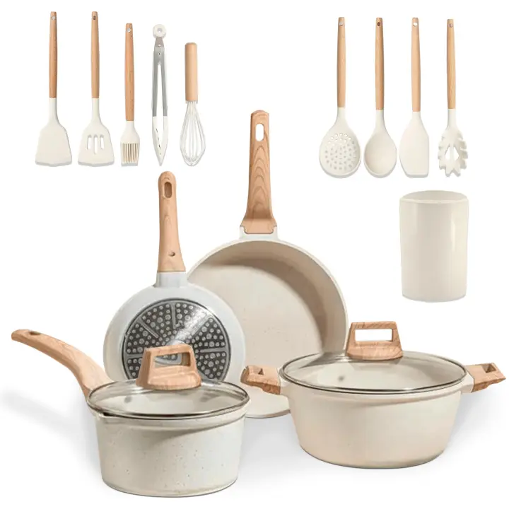 JUPPLIES Juego de Cocina Antiadherentes de Piezas - Sartenes de 20 y 24cm Antiadherentes y Ollas Cocina de 16 y 20cm - Bateria de Cocina de Induccion de con Tapa - Libre de PFOA - 1