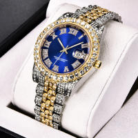 Reloj De Cuarzo Para Hombre Con Diamantes Y Calendario Estelar Moda Nueva Correa De Acero Y Metal Gold Reloj De Pulsera Casual - details 4