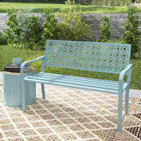 Banco de Jardín de 2 plazas, Banco de Jardín con respaldo y reposabrazos, Banco de Parque para 240 kg, Banco de balcón, Jardín, 127x63x85 cm, azul - details 3