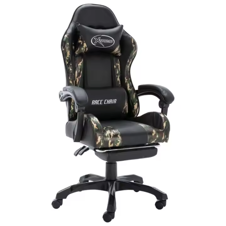 vidaXL Silla gaming cuero sintético negro y camuflaje en modelo Con reposapiés/Sin reposapiés | cómodas modernas ergonómicas para comedor cocina salón hogar - 1