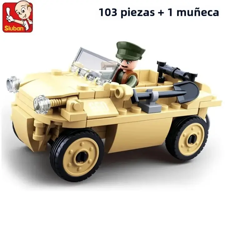 Sluban 103PCS Modelo De Carro Acuático Militar WW2 Con Figuras De Soldados Ejército Bloques De Construcción DIY Juguete Educativo Para Niños Regalos - 1