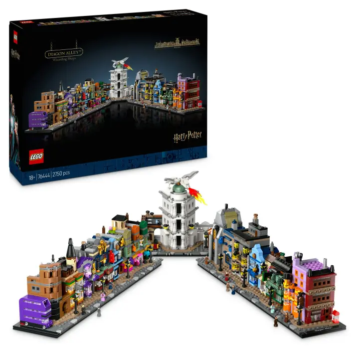 LEGO 76444 Harry Potter Tiendas Mágicas del Callejón Diagon, Maqueta para Adultos y 12 Micro Figuras de Colección, Autobús Noctámbulo, Regalo para Mujeres y Hombres, Decoración Dormitorio, Set de Magia - 1