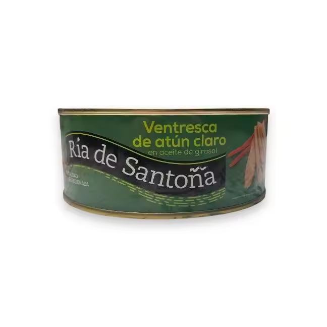 Ventresca de atún en aceite Ría de Santoña 900 gr - Deliciosa conserva de ventresca de atún claro capturada en el Atlántico, envasada artesanalmente en aceite de girasol en la localidad cántabra de Santoña, ideal para hostelería y gastronomía gourmet - 1