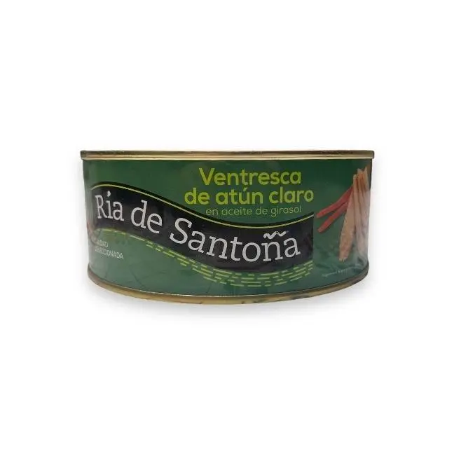 Ventresca de atún en aceite Ría de Santoña 900 gr - Deliciosa conserva de ventresca de atún claro capturada en el Atlántico, envasada artesanalmente en aceite de girasol en la localidad cántabra de Santoña, ideal para hostelería y gastronomía gourmet - 1