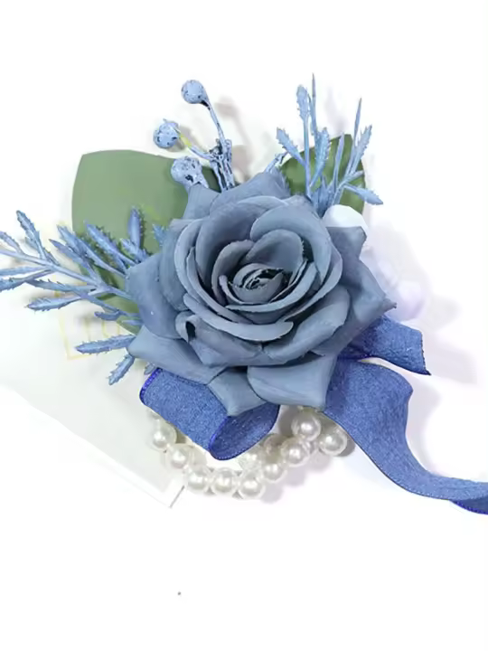 Boutonnieres Azul Oscuro Para Boda Flores Artificiales Corsaje Pulsera Para Novia Y Damas Del Honor Hecho a Mano Accesorios De Novela - 1