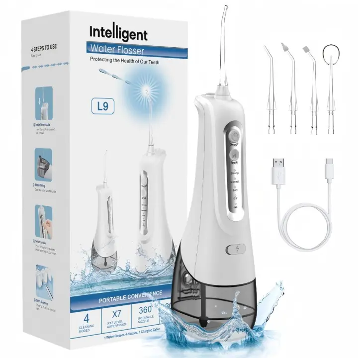 Irrigador dental inalámbrico, irrigador bucal portatil recargable con 4 modos, batería de litio de 1500 mAh, carga USB, hilo dental eléctrico sin perfume para el hogar y los viajes, potencia de limpieza de 140 PSI-Cecodadi - 1