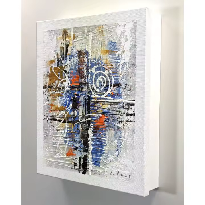 Cuadroexpres - Armario para Llaves, para pared, 26x31x6 cm, Pintado a Mano, Abstracto Azul, con Relieve, 100% Original, Con 12 ganchos para colgar llaves. Tornillos y tacos incluidos. Firmado por el artista - 1