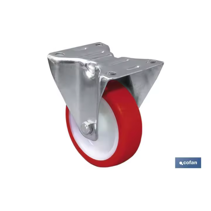 Rueda de poliuretano fija | Con cojinete liso | Para pesos de hasta 150 kg y diametros de 80, 100 y 125 mm; 1 UNIDADES - 1