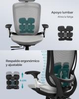 Silla de oficina ergonómica en malla ajustable, respaldo basculante, asiento móvil, base de estrella de aluminio, soporta hasta 150 kg, disponible en gris paloma o negro tinta - details 2