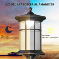 Outsunny 2 Farolas Solares Exterior Luces Solares Exterior con Panel Solar Encendido Automático y Marco de Acero Inoxidable Impermeable IP44 para Terraza Patio 23,5x23,5x184 cm Negro - details 4