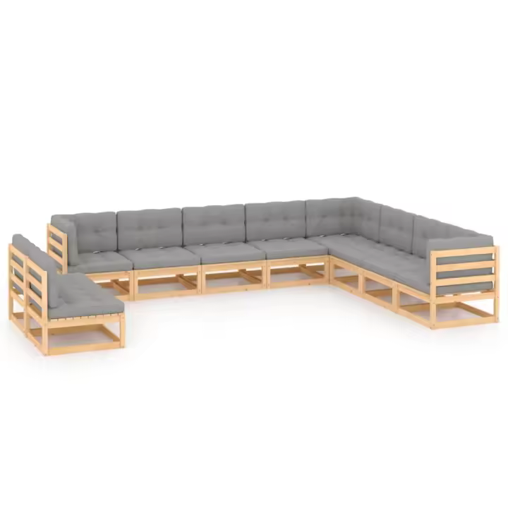 vidaXL Juego de muebles de jardín 10 pzas y cojines madera maciza pino - 1