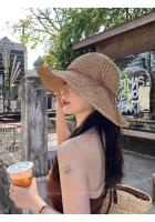 Sombrero De Pescador De Playa Con Gran Alas Y Lazo Hecho De Paja Tejida Protección Solar Para Mujer Estilo Panamá Coreano - details 9