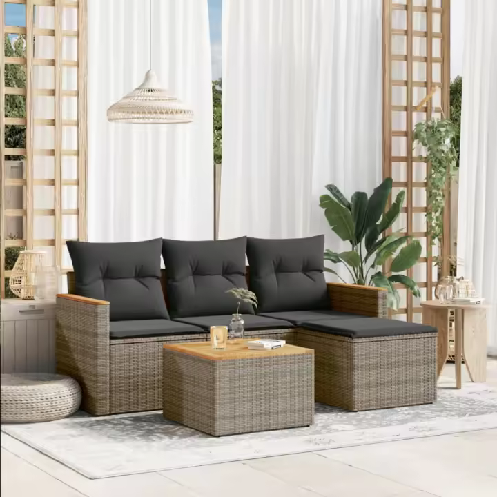 vidaXL Juego de sofás jardín con cojines 5 pzas ratán sintético gris - 1