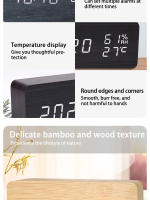 Reloj De Alarma Digital LED De Madera Reloj De Escritorio Silencioso Con Función De Activación Por Voz Pantalla Luminosa Para El Hogar - details 4