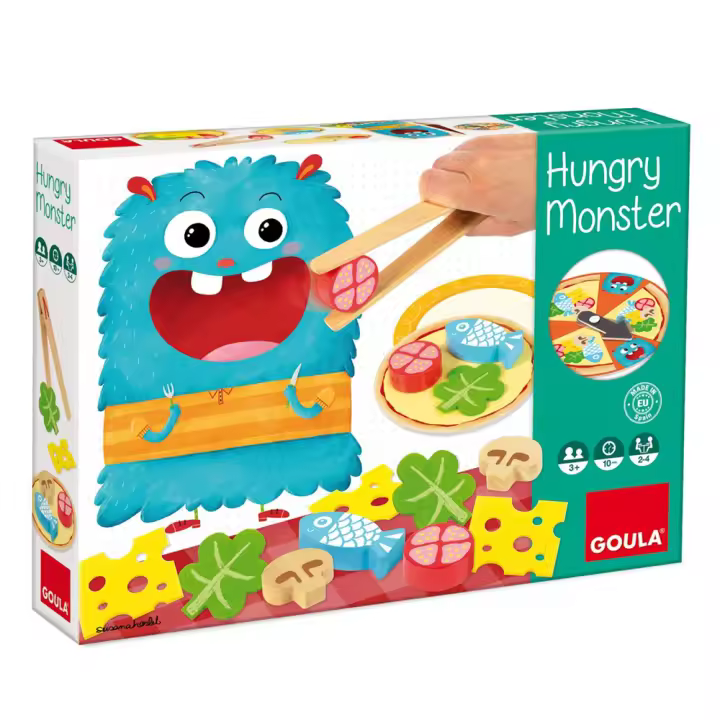 Juego de destreza Hungry Monster de madera Goula, prepara la pizza antes de que el monstruo tragón se lo coma (Diset 53172) - 1
