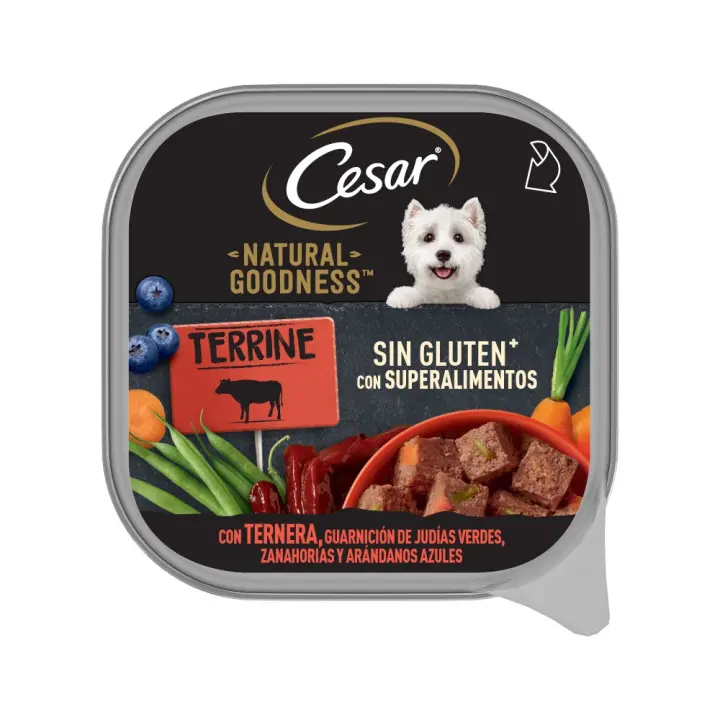 CESAR Natural Goodness Tarrinas de Ternera para Perros (PACK 16 tarrinas x 100gr.) - Alimentación Natural y Sabrosa para tu Perro - Comida húmeda formato paté - 1