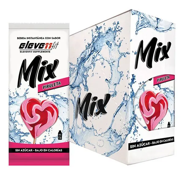Eleven Fit Mix Instantáneo, Caja de 24 Sobres Sabor Piruleta - Prepara 1.5L de Bebida Saludable - Sin Azúcar, Baja en Calorías y Carbohidratos - Ideal para Agua/Leche, Cocinar y Preparar Postres - Mejora tu Dieta - Apto para Adultos y Niños - 1