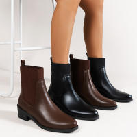 Botas De Tobillo Occidentales Para Mujer 2024 Cuero PU Estilo Retro Bajo Tacón Punta Puntiaguda Moda Botas Cortas D210 - details 4