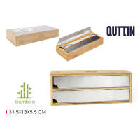 MAXHOME-Dispensador Quttin Bambú Doble De Papel De Aluminio 2 Compartimentos Con Cantos,En Forma De Sierra Ideal Para Organiza 33,5 X 13 X 5,5 Cmr Rollos De Papel De Aluminio y Film Transparente,Hecho De Bambú y Acero Inoxidable - details 1