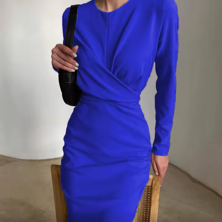Vestido Bodycon Midi De Otoño Invierno Para Mujer Con Manga Larga Cuello Redondo Elegante Y Chic Ajustado Para Oficina Y Calle - 1