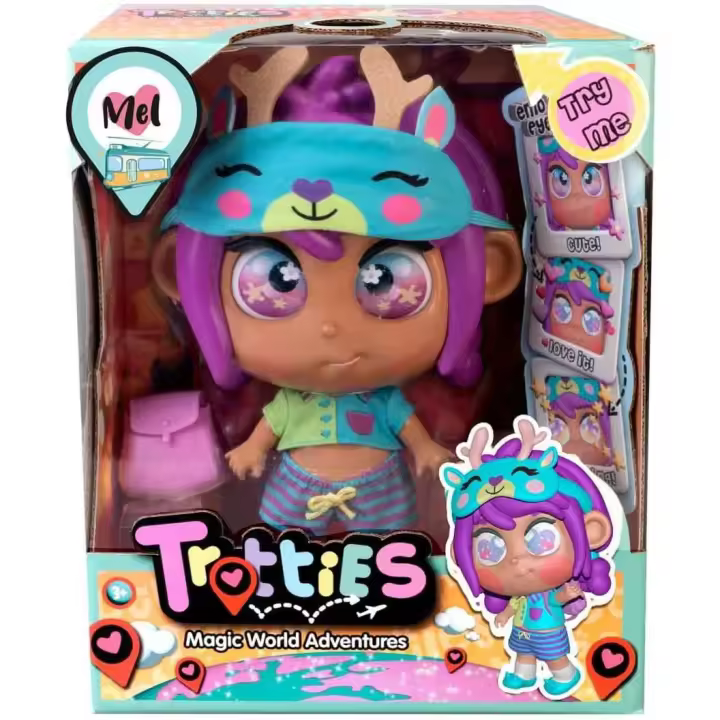 Trotties - Mel, Trottie Brasil, fashion doll latinoamericana, muñeca viajera de la serie de dibus animados, accesorios, bolso de viaje y mapa, para niñas y niños desde 3 años,Famosa (TFT09000) - 1
