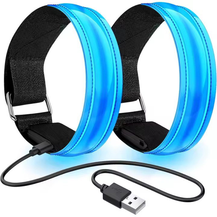 2PCS Rechargeable LED Light Armband, Reflective LED Running Armband, Adjustable Flashing Band Safety LED Light Wristband for Child or Adult - 1
