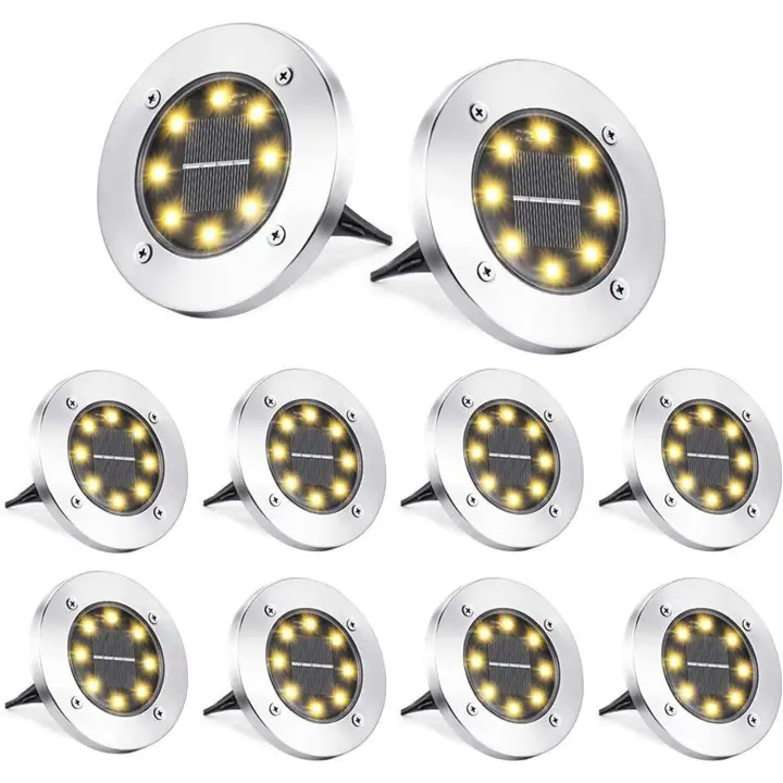Luz Solar Jardin 8 LED 8 Pack de Tierra, Lampara Exterior IP65 Impermeable Blanco Cálido para Césped,Patio, Chimenea, Escalón - 1