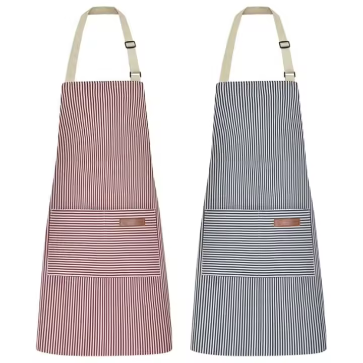 Delantal de Cocina With babero ajustable, delantal de chef con bolsillos Dobles para helbres y Mujeres - 1