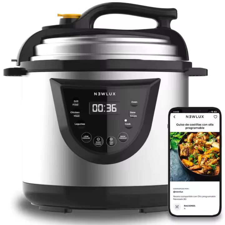 Newlux Olla Programable Chef Pot V110 Negro 6L, 1000W, Programable 24h, Sist. Duopresión - 1