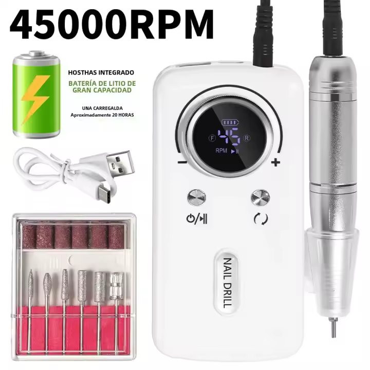 Máquina de uñas recargable 45000RPM con LCD bajo ruido profesional para pintura de uñas conjunto de accesorios de manicura - 1